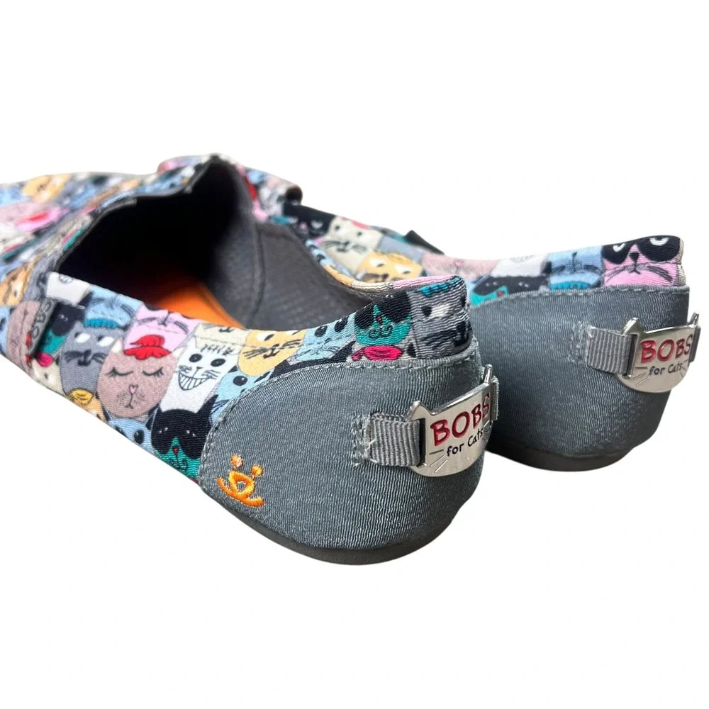 Skechers BOBS for Cats Women 10 Multi Color Cat Face Print Slip On Flats 34409 - Picture 4 of 7